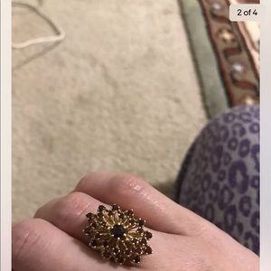 Solid 10 K super heavy vintage starburst design genuine garnet ring, size 4 1/2